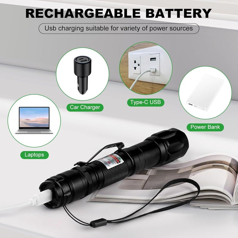 JAMHER Green Laser Pointer High Power, Tactical Long Range Laser, Rechargeable Laser, Adjustable Focus Laser with Carrying Case (Green Light) - Image 2